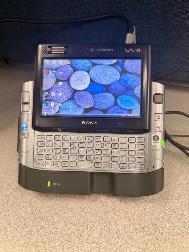 A Sony VAIO UX. It's got a slide-out keyboard, and I don't know where the mouse is.
